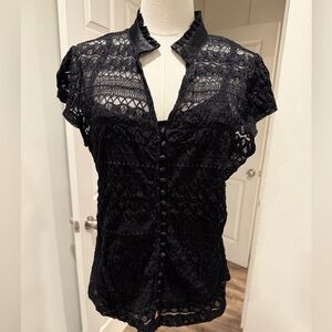 Alfani Black Lace Button-Front Blouse – Size L